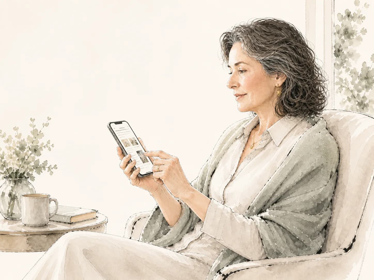 A woman reviewing her personal stories on her phone